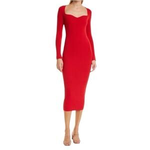 Eleven Six Long Sleeve Bodycon Midi Dress Ribbed Red Retails $398